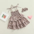thumbnail image 3 of Douhoow Toddler Girl Flower Dress Children Summer Sleeveless Tie-up Layered Dress with Headband, 3 of 9