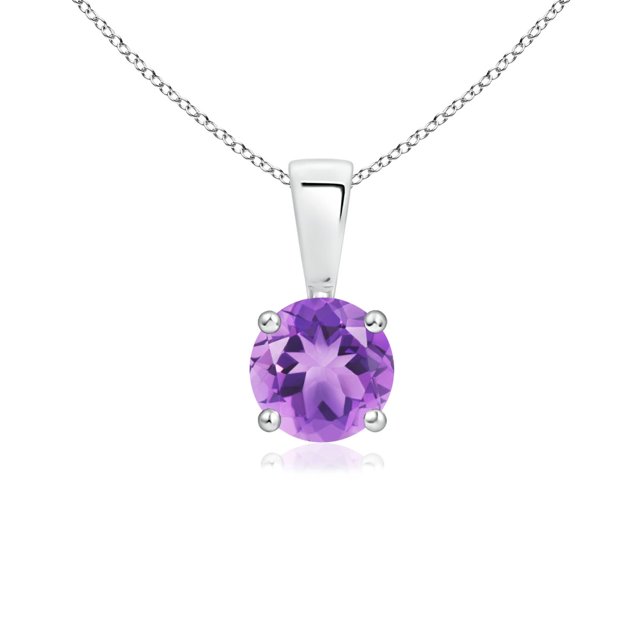 Angara Collier en Améthyste Naturelle - Pendentif Solitaire Rond en Améthyste avec Broches en Or Blanc 14K pour Femmes