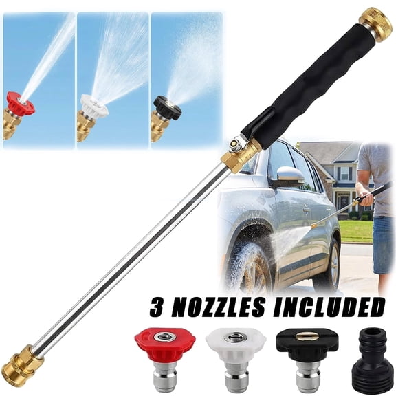 High Pressure Hose Nozzle for Garden: Metal Power Washer Wand Jet Nozzle with 3 Spray Tips - Heavy Duty Brass Connector, Hose Pressure Cleaner for Car, Patio, Driveway, Deck Cleaning