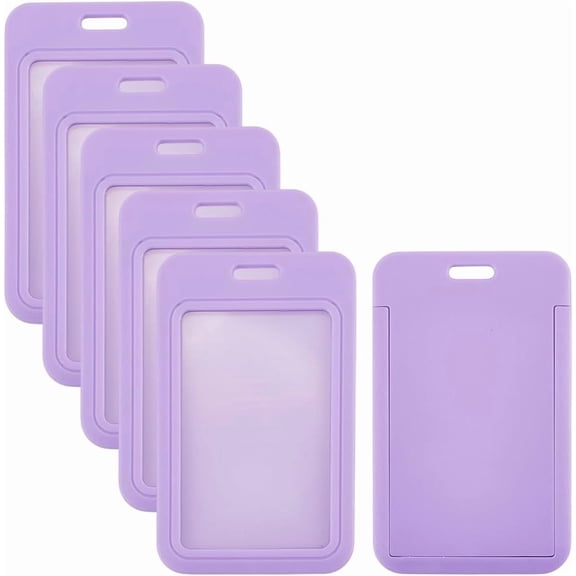 6Pcs Pink Badge Holder Sliding Card Holder Plastic Waterproof Vertical Clear Window Employee ID Credit Cards Protectors Pouches DIY