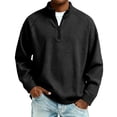 thumbnail image 3 of gzxflxpge Waffle Shirt for Men Thermal Cozy Quarter Zip Mock Neck Long Sleeve Casualt Shirts Fall Winter Relaxed Fit Pure Color Fashion Vintage Tees Black S, 3 of 7