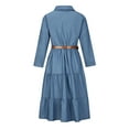 thumbnail image 3 of Bigersell Long Dress Clearance Female V-Neck Long Sleeve Midi Denim Dress Style D-113 Dress Ladies Regular Summer Dresses , Light Blue L, 3 of 6