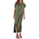thumbnail image 2 of Lucakuins - Vestido de playa informal de verano para mujer, color sólido, manga corta de murciélago, cuello redondo, vestido dividido Lucakuins  moda, 2 of 8