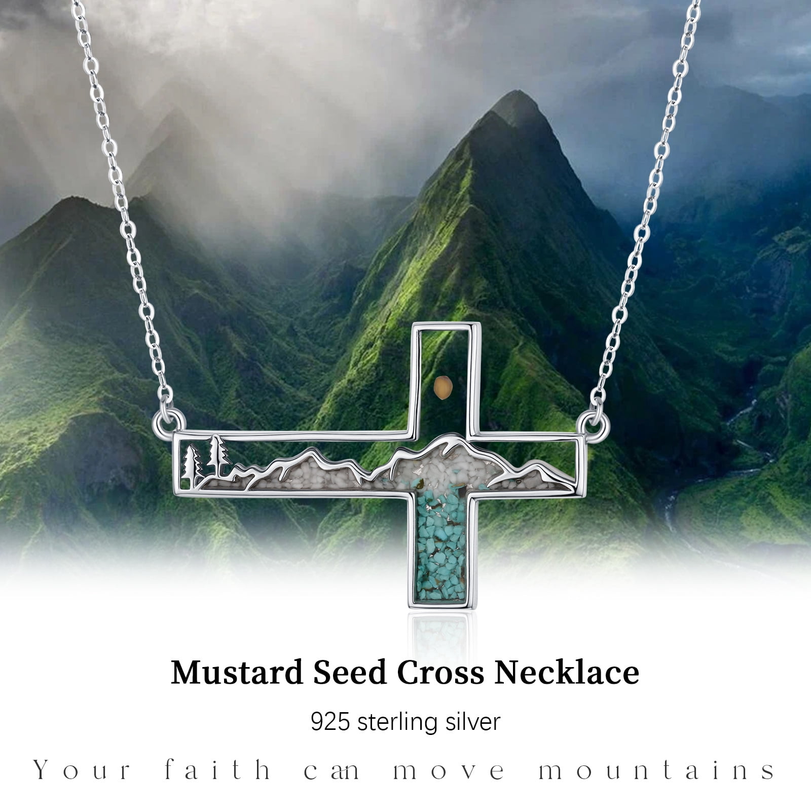 Coachuhhar Cross Necklace for Women 925 Sterling Silver Mustard Seed Mountain Pendant Necklace Christian Jewelry Mother's Day Gifts with Mom Wife