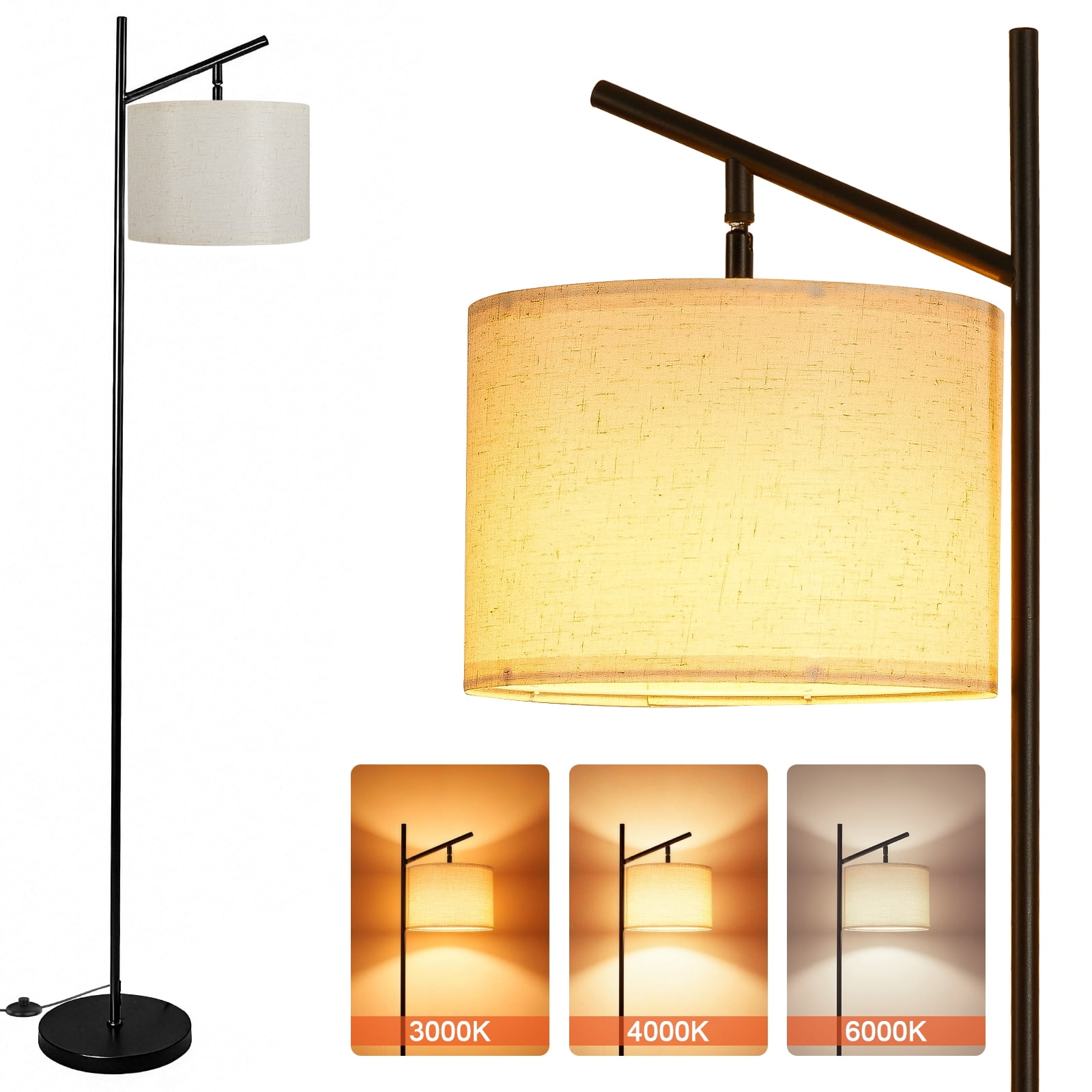 Floor Lamps for Living Room, Standing Lamp with 3 Color Temperatures, Arc Tall Lamp for Bedroom Office, Black