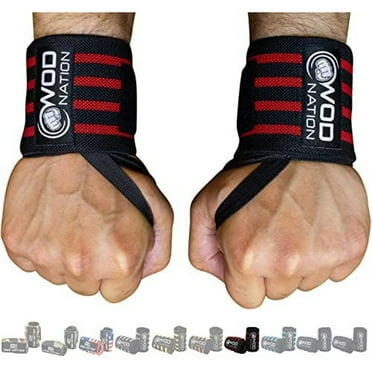 wod nation wrist wraps weightlifting - weight lifting wrist wraps for men & women (12" or 18") (12 inch - black/red)