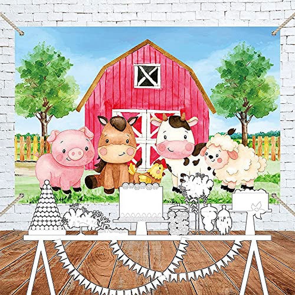 Renaiss Farm Animals Party Backdrop – 12x8ft Red Barn Photo Booth Background For Baby Showers & Birthdays