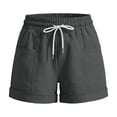thumbnail image 3 of Pounoo Shorts for Women Elastic Drawstring Waist Roll Cuff Patch Pocket Plain Detail Relaxed Fit Shorts Beach Walk Wrinkle Resistant Cargo Shorts Women Gift, 3 of 5