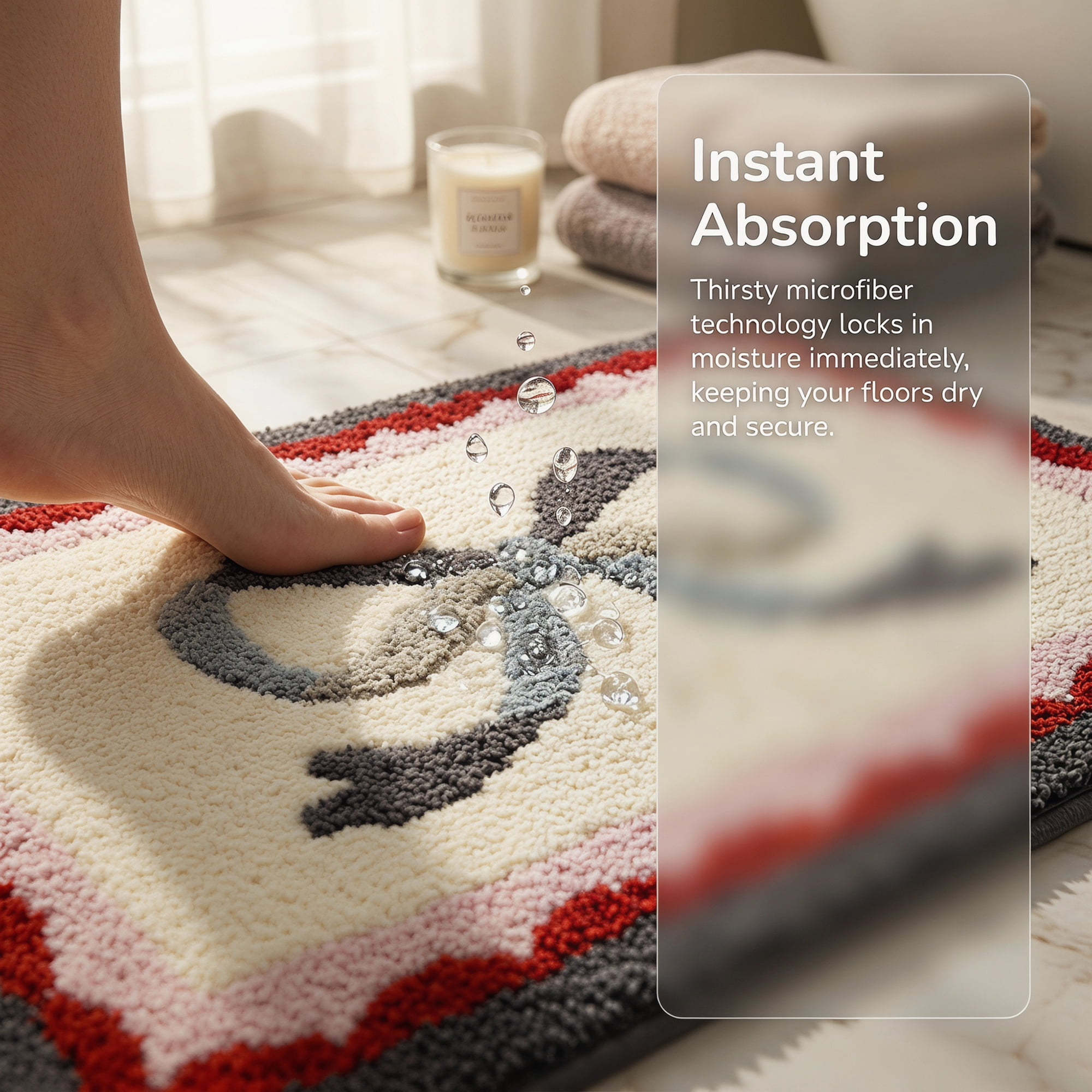 Unique Bargains Aesthetic Printed Soft Absorbent Shaggy Bath Mat Gray Red 32" x 20"
