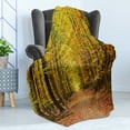 thumbnail image 4 of Fall Soft Flannel Fleece Blanket, Pathway in Autumn Forest with Faded Seasonal Leaves Dramatic Romantic Season Scene, Cozy Plush for Indoor and Outdoor Use, 50" x 70", Yellow Brown, by Ambesonne, 4 of 5