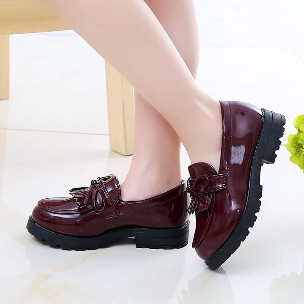 Zapatos de actuación de princesa para niña, estilo academia, baile, día de los niños, zapatos de cuero para niños, zapatos con borlas