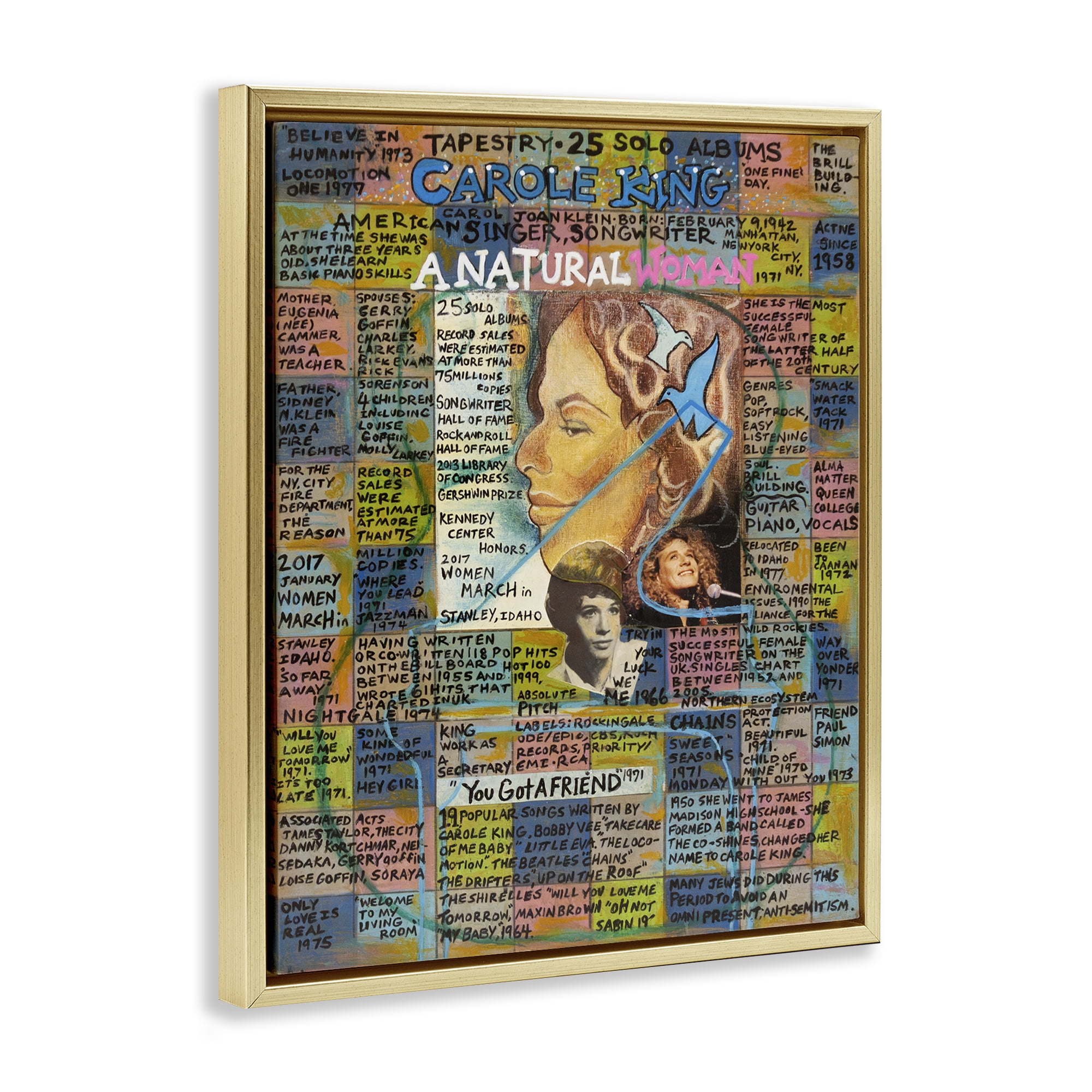 Stupell Industries Carole King Collage People Drawing Gold Floater Framed Canvas Art Print Wall Art, 17 x 21