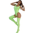 thumbnail image 5 of Traje de baño para mujer, leotardo sin mangas de corte alto, mono con medias altas hasta el muslo, ropa de playa brillante sin espalda para mujer, traje de baño, 5 of 5