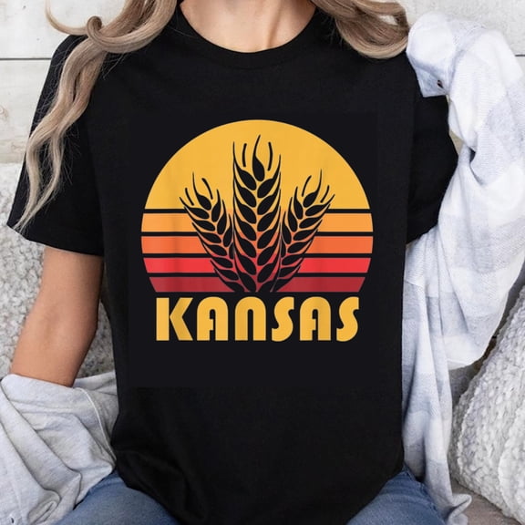 100% Cotton Sunset Wheat Kansas Design T-shirt