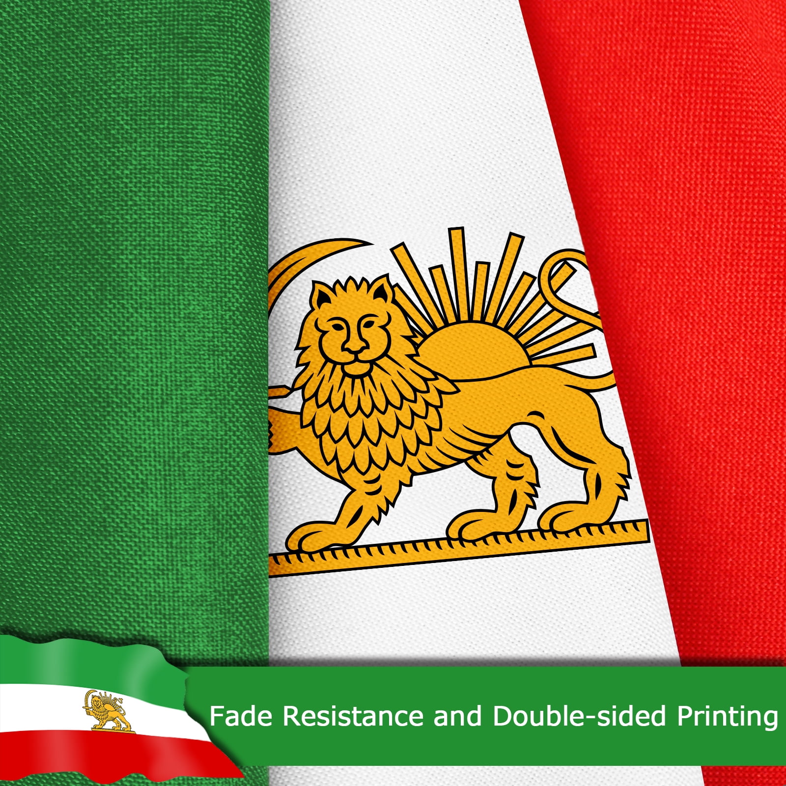 Iran Lion Iranian Lion Flag, 400D Heavy Duty Polyester, Double-Sided Printing, Quadruple Stitched Fly Hem, Fade Resistant, 2 Brass Grommets, National Flag of Iran Lion for Home Outdoor
