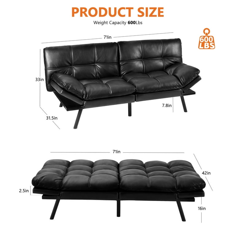wOod-it Memory Foam Convertible Futon Sofa Bed, Black