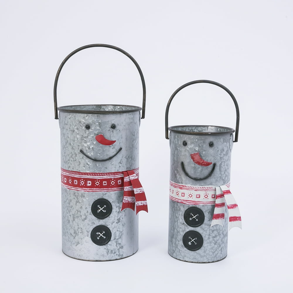 Gerson Assorted Set of 2 Nesting Metal Snowman Buckets