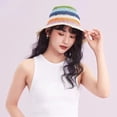 thumbnail image 2 of Casual Women Hollow Summer Rainbow Color Straw Dome Hat Knit Cap Sunscreen Hat Bucket Hat 7, 2 of 7