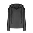 thumbnail image 4 of TKLPEHG Womens Tops Long Sleeve V Neck Drawstring Hooded Knitted Hooded Sweatshirt Fashion Casual Lightweight Classic Solid Color Loose Blouse (Gray,XXL), 4 of 5