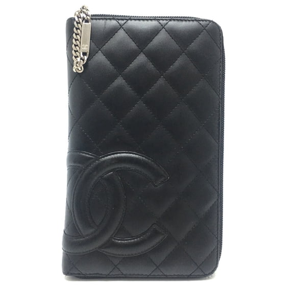 Pre-Owned CHANEL Cambon Line Organizer Round Zipper Long Wallet, Calf Leather,... (Good)