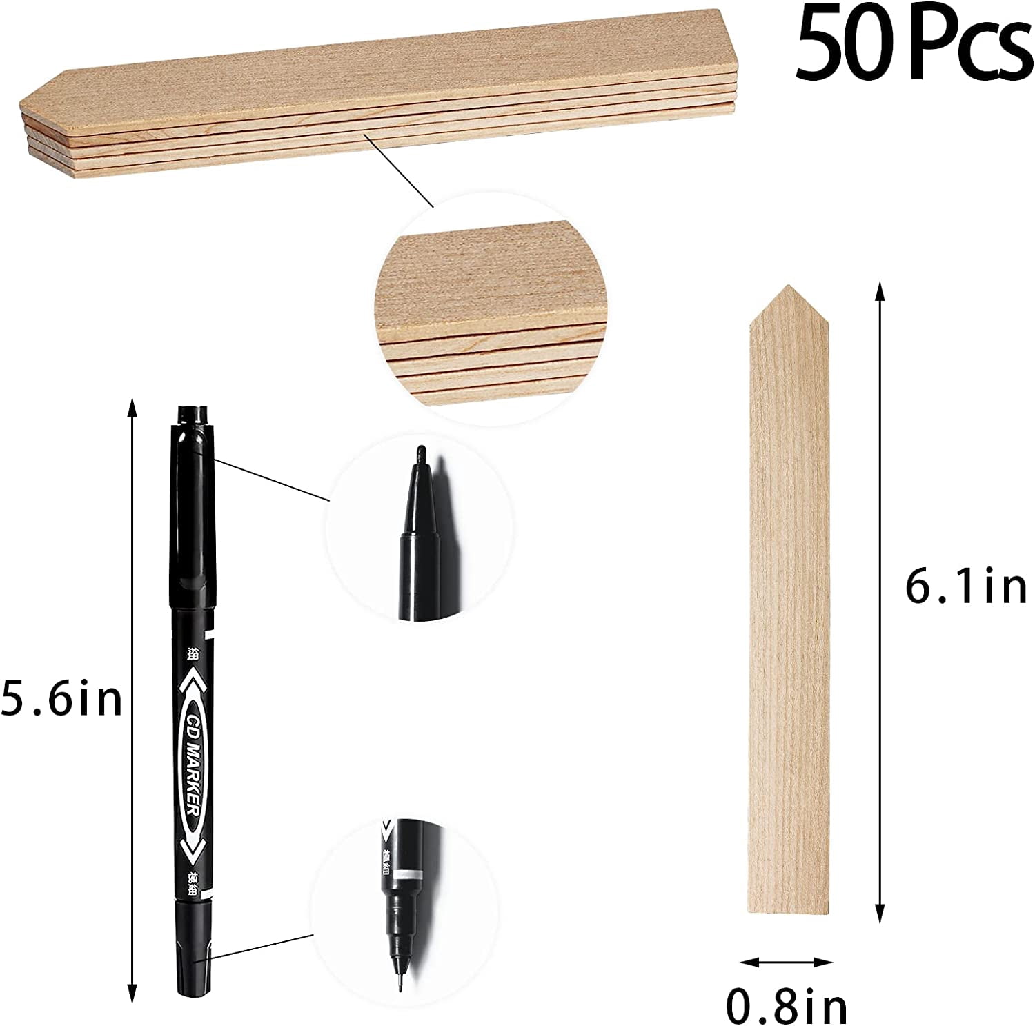50Pcs Wooden Plant Labels Plant Tags 6 Inch Garden Plants Markers Waterproof Seed Labels Markers Sticks Outdoor Garden Label Stakes Sign Wooden Plants Name Tags for Seedling Vegetables Flower