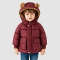 thumbnail image 2 of Staki Boy's Winter Coat Waterproof Kids Puffer Jacket Thicken Parka Fleece Snow Outerwear with Hood Boy Winter Coat(Brick Red,1-2 Years), 2 of 7