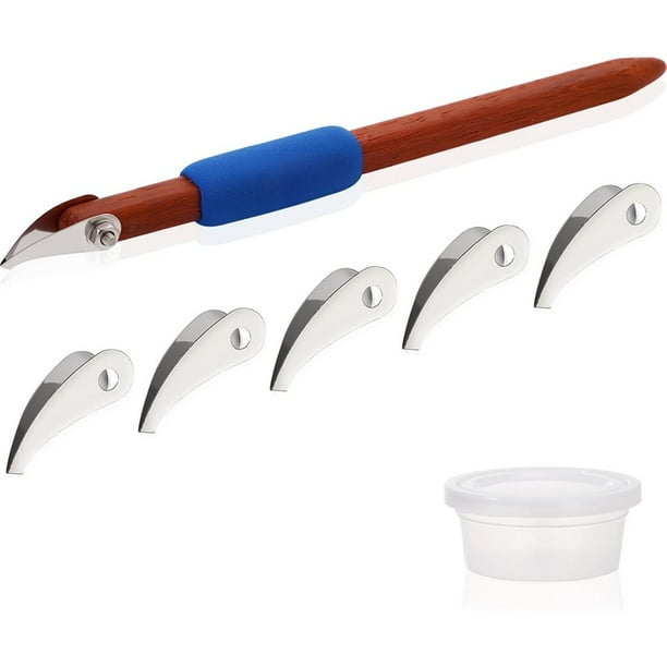 Juego de Herramientas para Tallar Cerámica con 5 Hojas de Acero Inoxidable y de Madera de Peral, Raspador para Esculturas, Herramientas de Modelado Artesanal para Arcilla. A