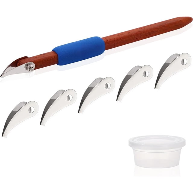 Juego de Herramientas para Tallar Cerámica con 5 Hojas de Acero Inoxidable y de Madera de Peral, Raspador para Esculturas, Herramientas de Modelado Artesanal para Arcilla. A