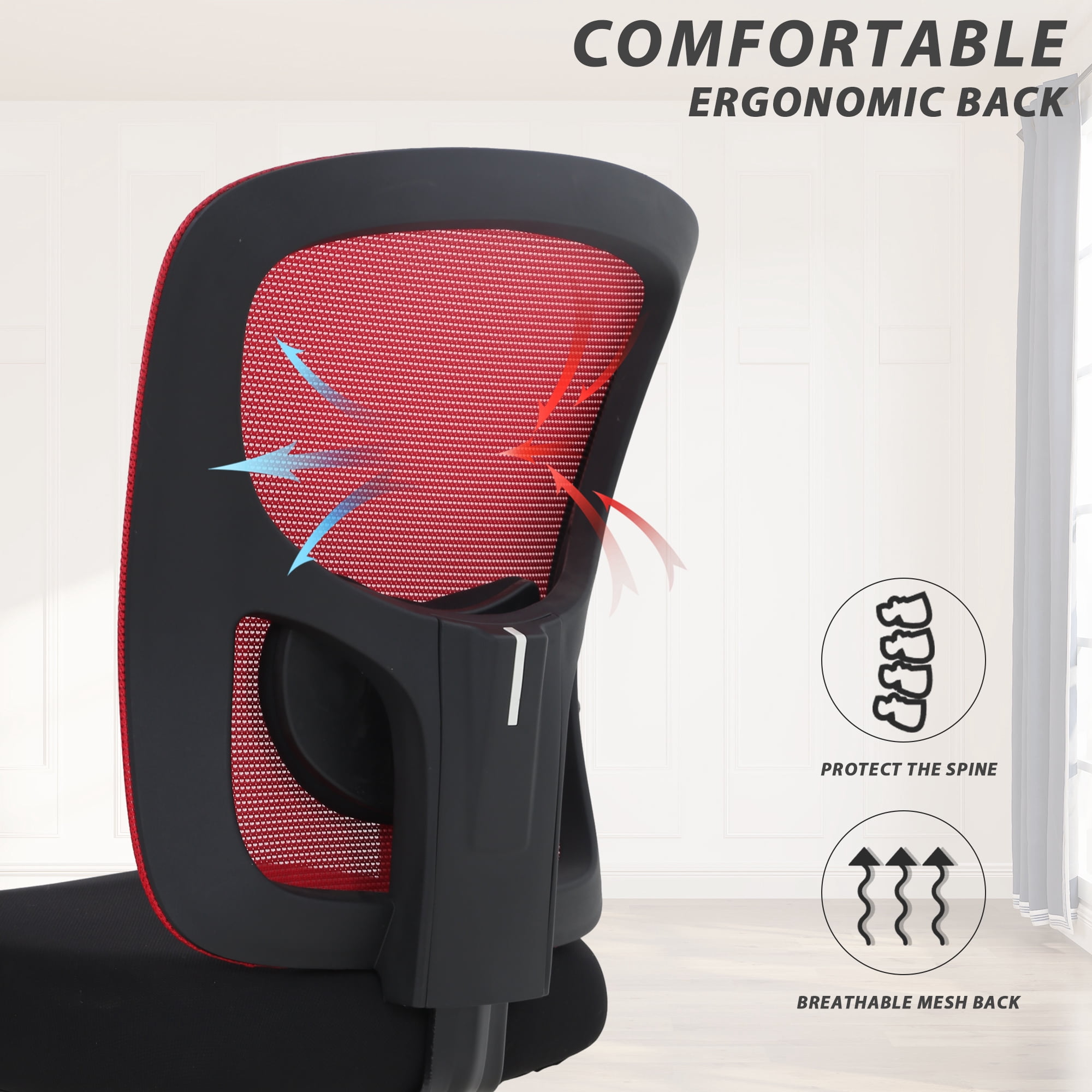 CL.HPAHKL Office Chair Ergonomic Desk Chair, 400lbs Big and Tall Mesh Chair, Computer Chair with Adjustable Arms & Seat Height, Rolling Swivel PC Chair for Home Office, Red