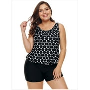 Women's Plus Size Swimwear Tankini Swimdress Two Piece Bathing Suit Tummy Control SwimsuitBlack
