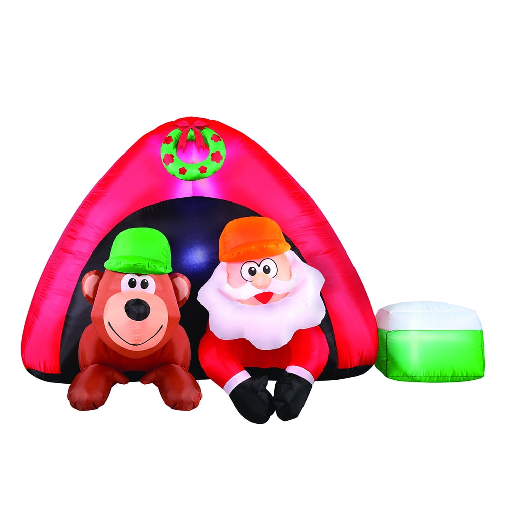 Holiday Time Yard Inflatables Camping Santa, 7 ft