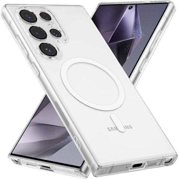 Transparent Magnetic Phone Case for Sumsung S24 Ultra, Support Wireless Charging, Anti-Slip and Anti-Drop