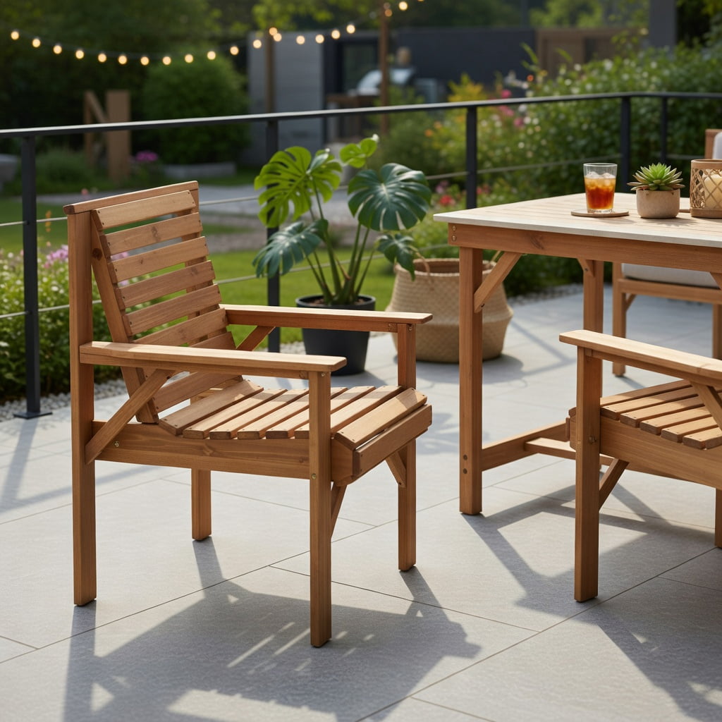 Resenkos Outdoor Solid Fir Wood Chair with Inclined Backrest, Outdoor Dining Chair for Outside Patio, All Weather, Porch, Garden, Poolside