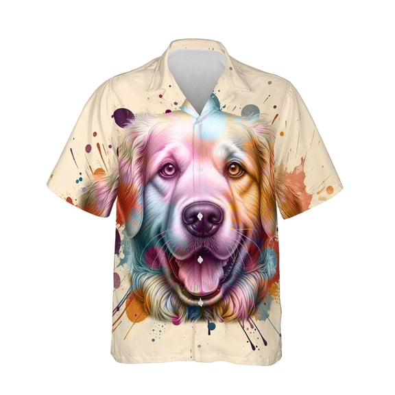 Golden Retriever Portrait Watercolor Vintage Retro Styles Hawaiian Shirt Breathable Summer Unisex Merch Goldens Dog Lover Gifts Idea - 00001