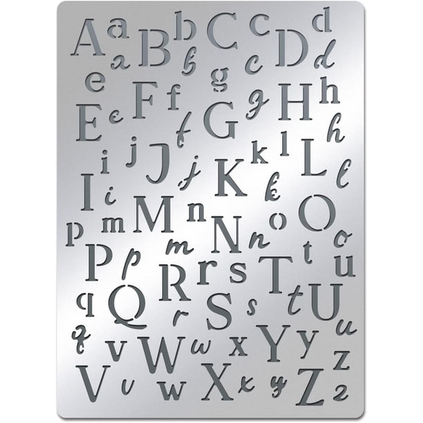 Plantillas de letras irregulares de la A a la Z, plantilla de metal, letras mayúsculas y minúsculas