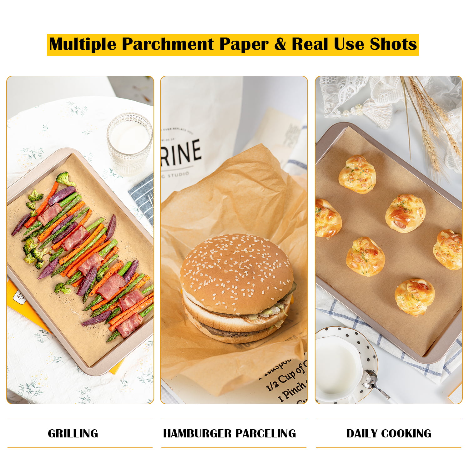 Katbite 100 Pcs Macaron Parchment Paper Sheets 12x16 inch, Non-Stick & Heavy Duty, Half Sheet Parchment Paper for Baking, White