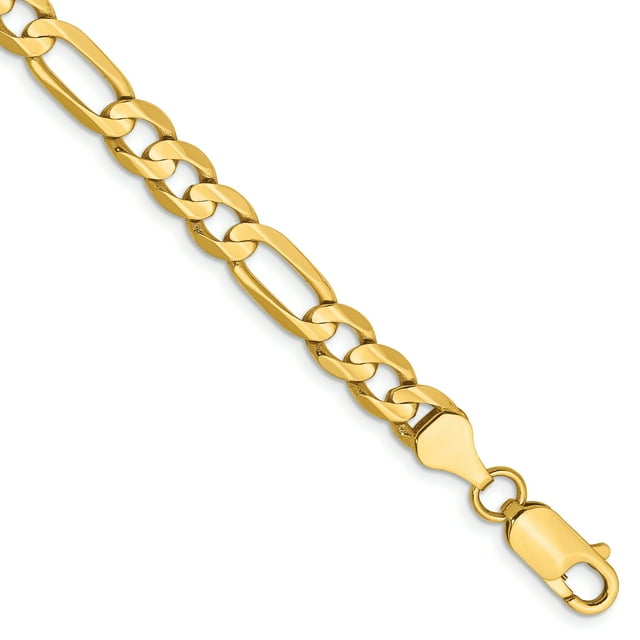 14k Yellow Gold 7 Inch 6mm Concave Figaro Chain Bracelet