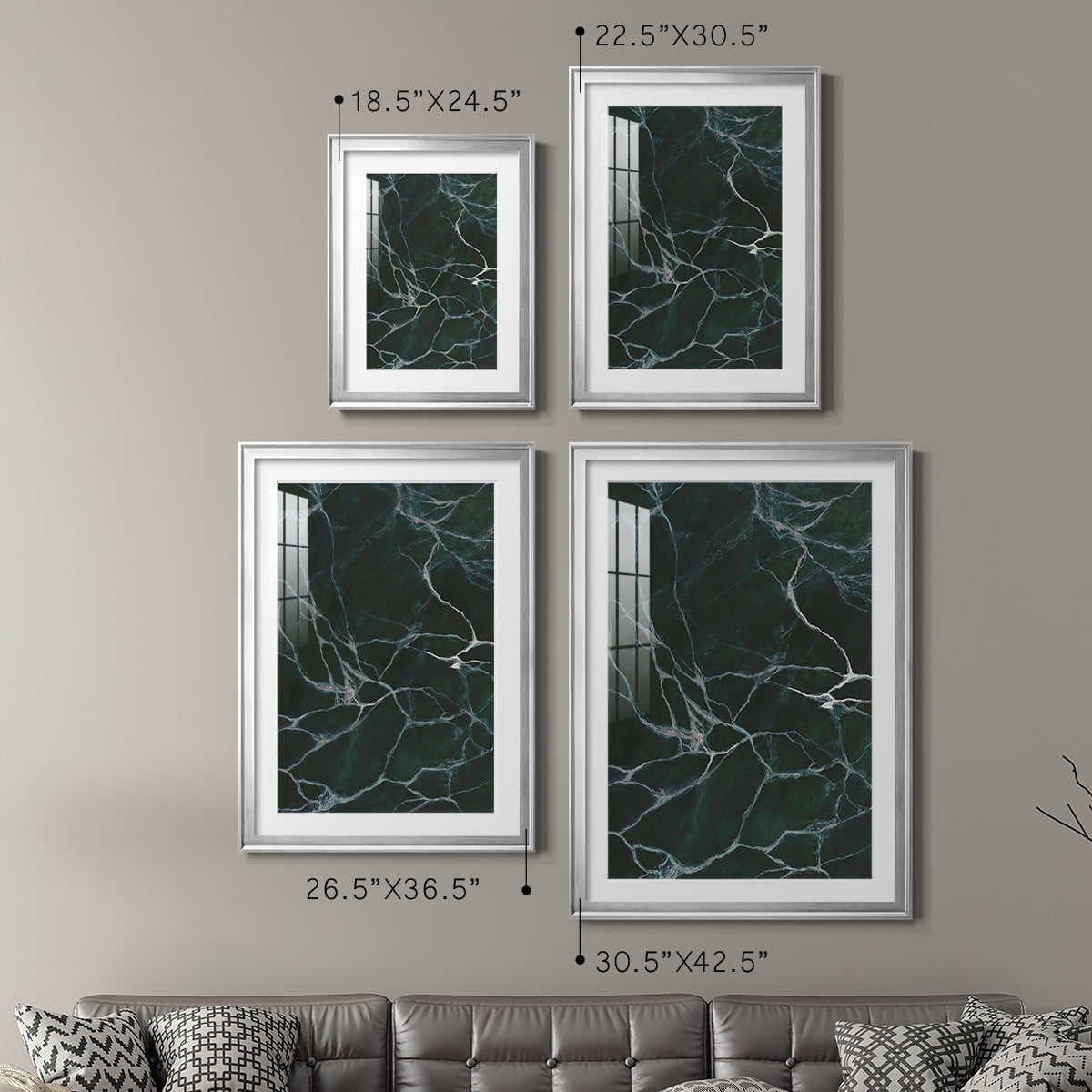 Wexford Home Jade Marble I Premium Framed Print, 22.5" x 30.5" - Ready to Hang, Silver (Set of 2)
