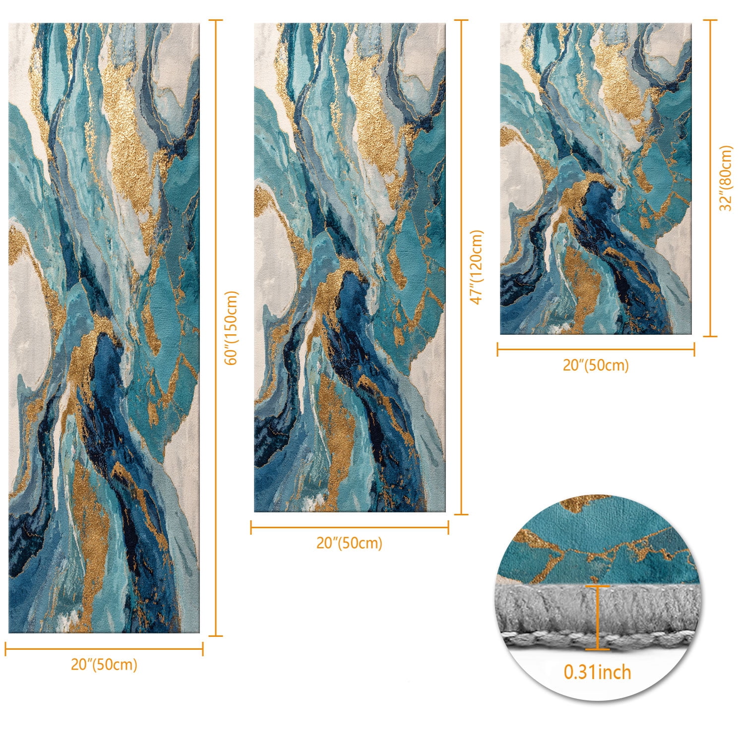 3 Piece Kitchen Rug Set, Abstract Pattern Kitchen Hallway Rug, Soft And Comfortable, Suitable For Sinks, Floors, Entrances, Hallways And Bathrooms