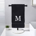 thumbnail image 4 of Monogrammed Hand Towel, Personalized Gift, Set of 2- White Block Letter Embroidered Towel - Extra Absorbent 100% Turkish Cotton - Soft Terry Finish - Initial M Black, 4 of 5