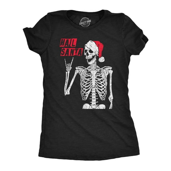 Womens Hail Santa T Shirt Funny Xmas Skeleton Metal Horns Joke Tee for Ladies Womens Graphic Tees