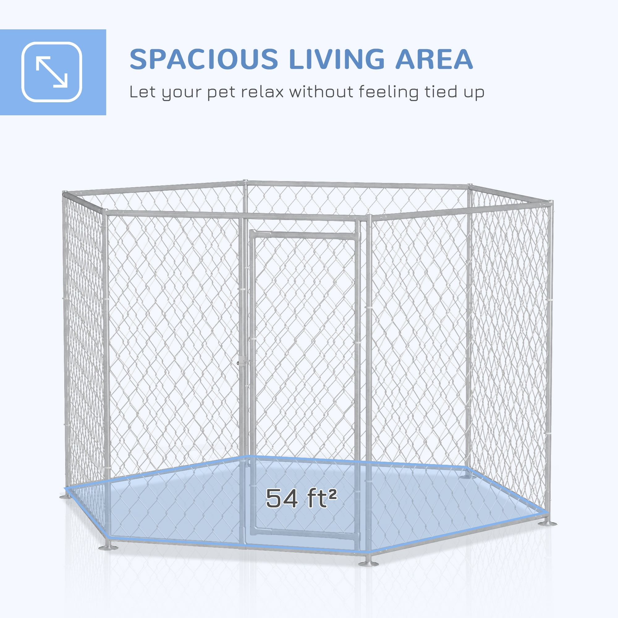 Luxvie Dog Kennel, Outdoor Dog Run with Lockable Door for Medium and Large-Sized Dogs, Silver