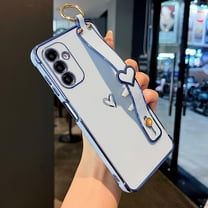 Samsung Galaxy A14 5G Case with Kickstand,Luxury Cute Plating Edge Love Hearts Pattern Wrist Strap Finger Holder for Girls Women,Soft Shockproof Cover for Galaxy A14 6.6",Blue