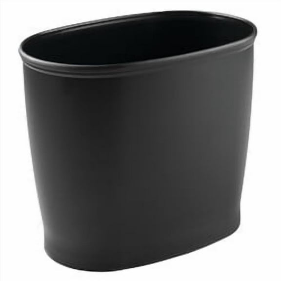 iDesign Small Oval Plastic Bathroom Trash Can, 12'' x 8'' x 10'', Matte Black