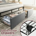thumbnail image 4 of Walsunny Queen Bed Frame with Led Light and 2 Drawers, Metal Platform Bed with Charging Station and Linen Fabric Storage Headboard Strong Metal Slats Black, 4 of 9