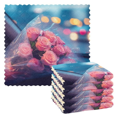 

6 Pack Kitchen Dish Towels 11 Inch x 11 Inch Reusable Cleaning Cloths for Washing Dishes Dish Cloths for Drying Dishes A Bouquet Of Pink Roses