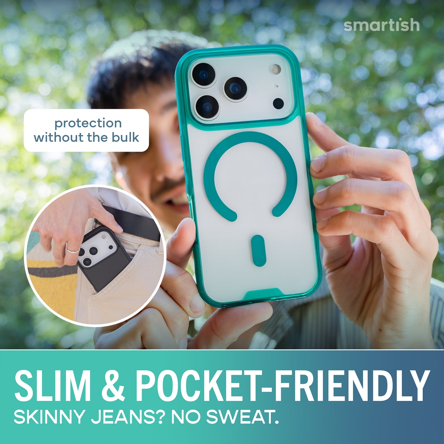 Smartish® iPhone 17 Pro MagSafe Clear Case - Gripmunk Magnetic Slim Case [Lightweight + Protective] Anti-Yellowing Thin Grip Clear Cover for Apple iPhone 17 Pro - Clearly Green
