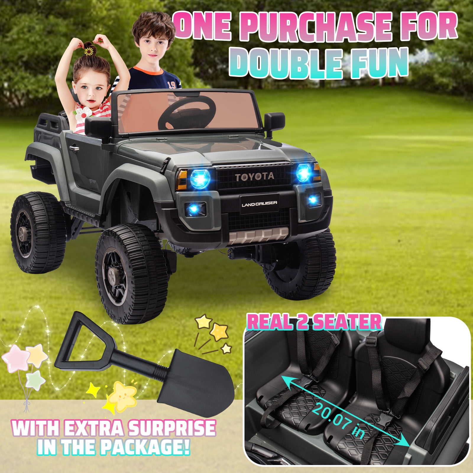CazToi 24V 2-Seater 4WD/2WD Switchable Motors Licensed Toyota Ride On Car for Kids