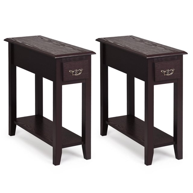 Giantex Table d'Extrémité Étroite, Table d'Appoint Mince avec Tiroir, Table de Chevet pour Petits Espaces, (2, Espresso)