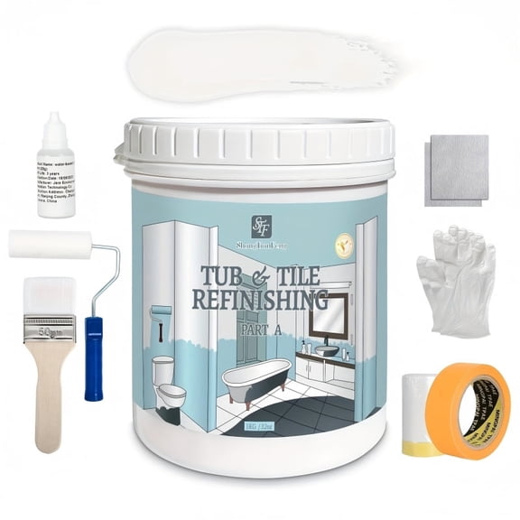 32oz Low Odor Water-Based Coating System for Tub & Tile | Includes 7 Tools, Easy Application for Sink, Countertop & Glass Fiber | White Gloss Finish, Durable Ceramic Surface Restoration